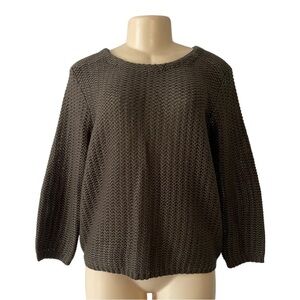 Andrea Jovine Dark Green Chunky Knit Crew Neck‎ Zipper Sweater